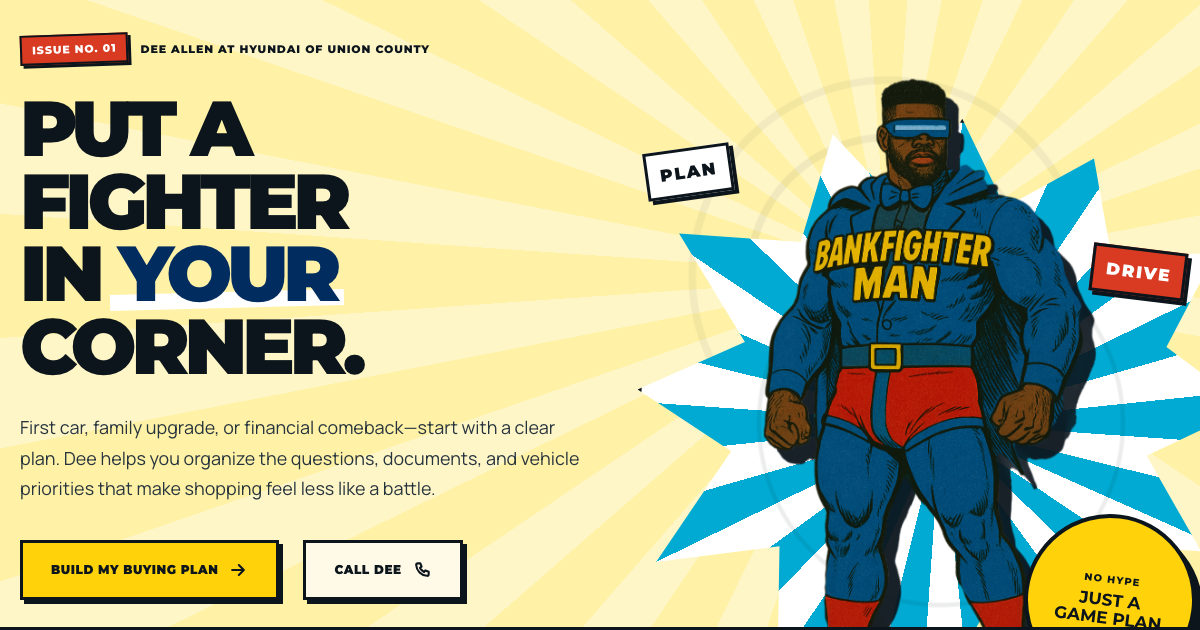 Bank Fighter Man website preview featuring Dee Allen's distinctive brand